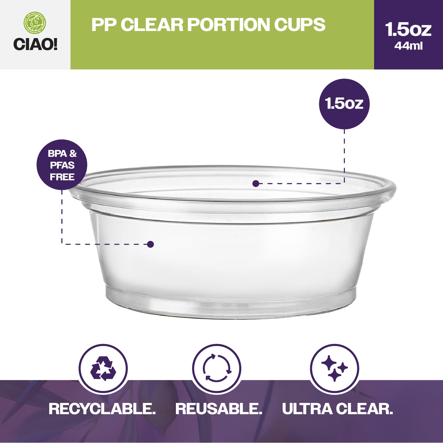 CIAO! 1.5OZ PP Clear Portion Cup (Case of 2,500)