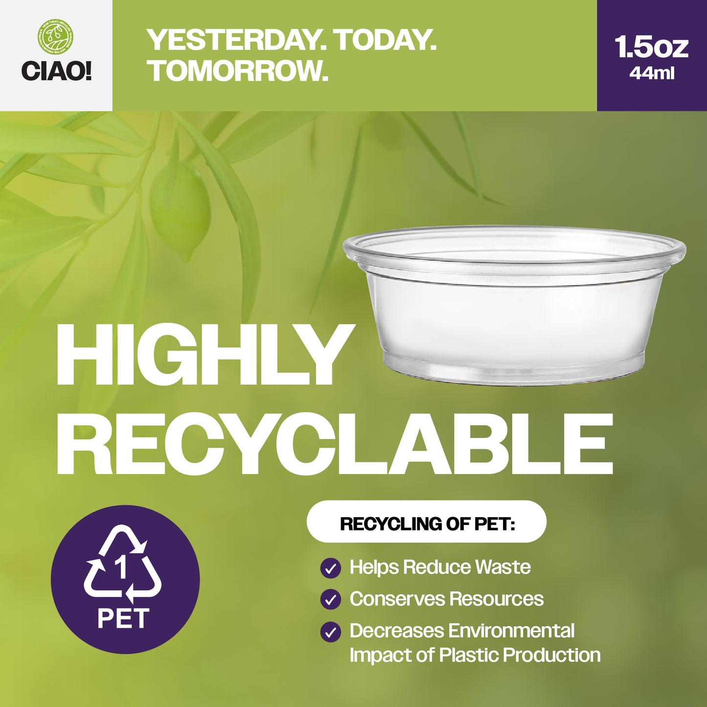 CIAO! 1.5OZ PP Clear Portion Cup (Case of 2,500)