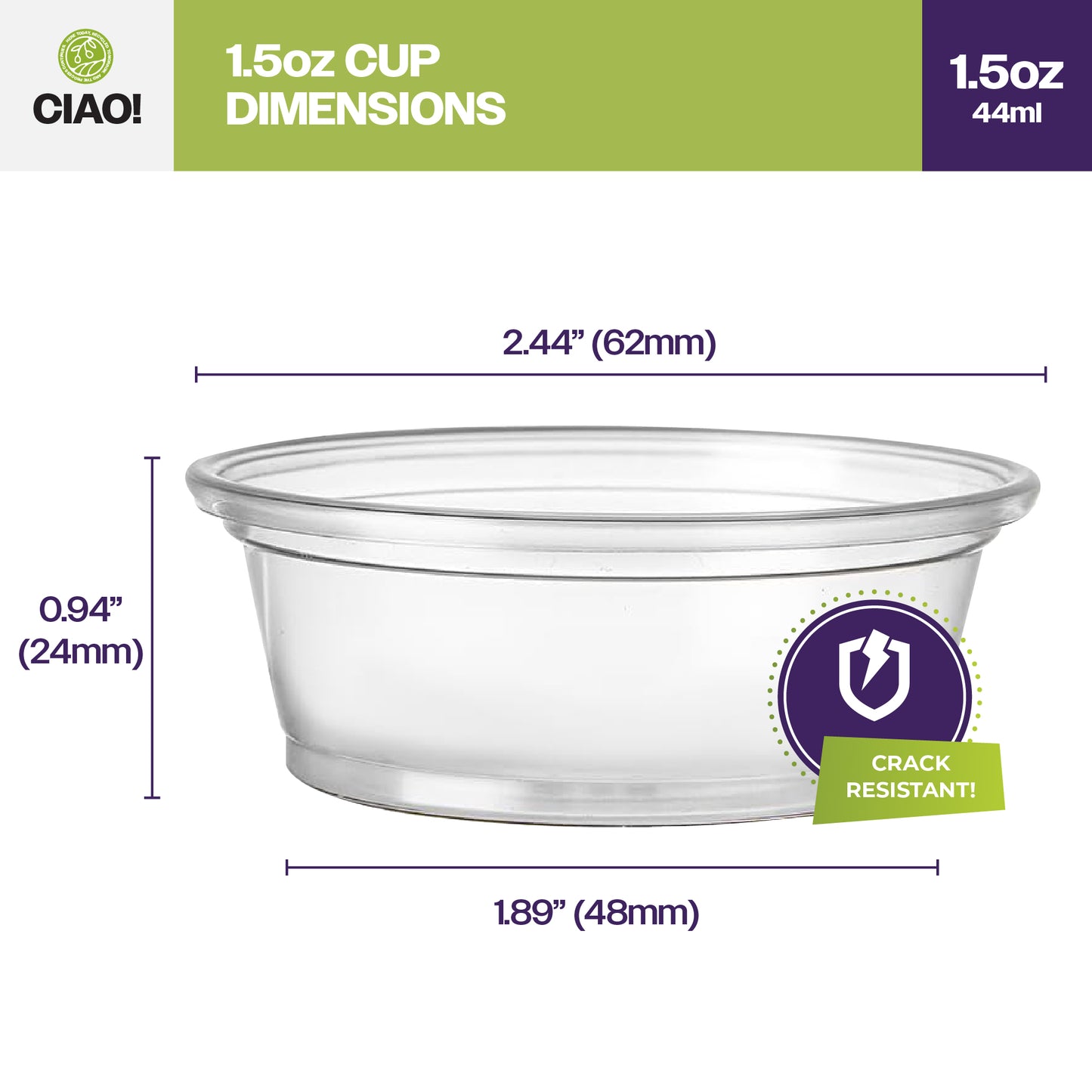 CIAO! 1.5OZ PP Clear Portion Cup (Case of 2,500)