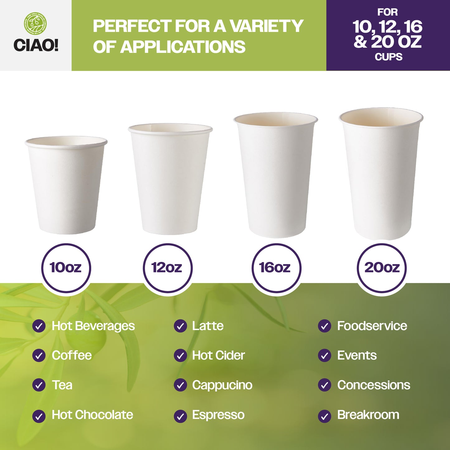 CIAO! 90mm Diameter Polystyrene Black Lid, Designed and Fit for CIAO! BRAND10, 12, 16 and 20 oz Paper Cup - 1,000 Count