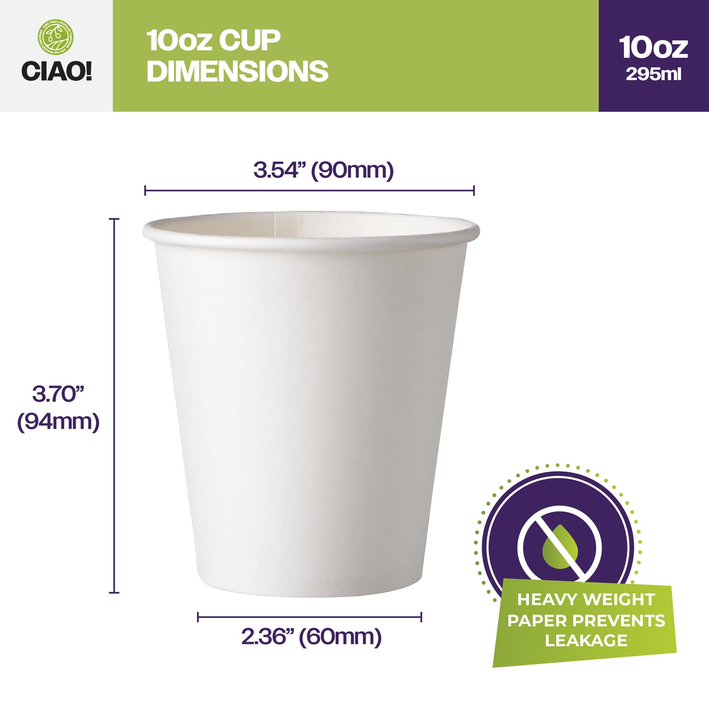 Dimensions of 10 oz paper mugs