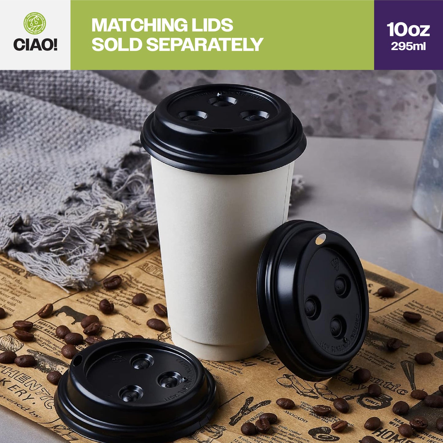 Paper Mugs with 3 hole Lids