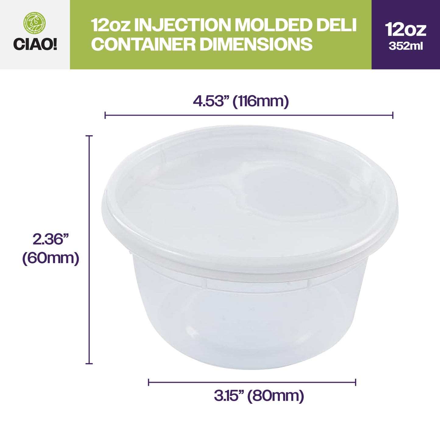 CIAO! 12OZ Injection Molded Soup-Deli Container with Lid, (240/240 combo pack)