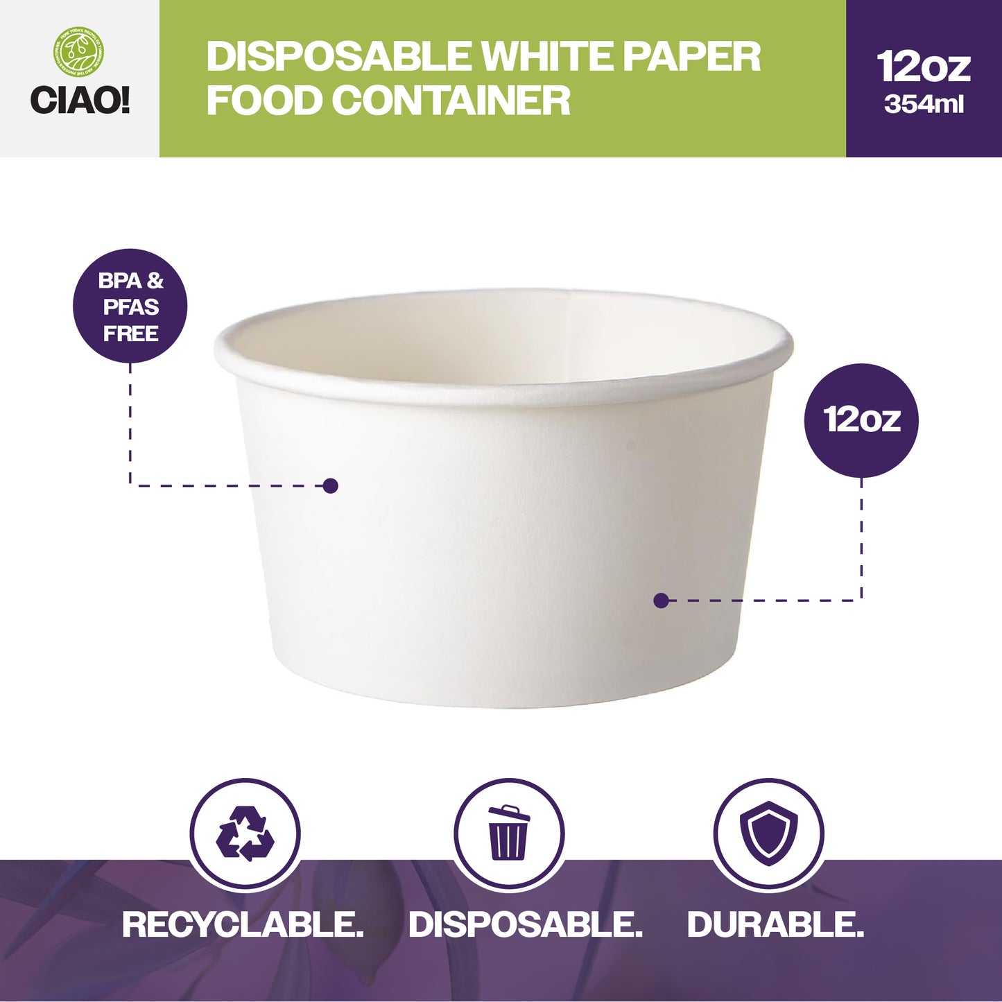 CIAO! 12OZ Disposable White Paper Food Container (500/case)
