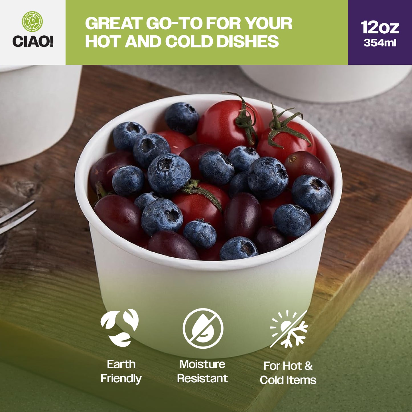 CIAO! 12OZ Disposable White Paper Food Container (500/case)