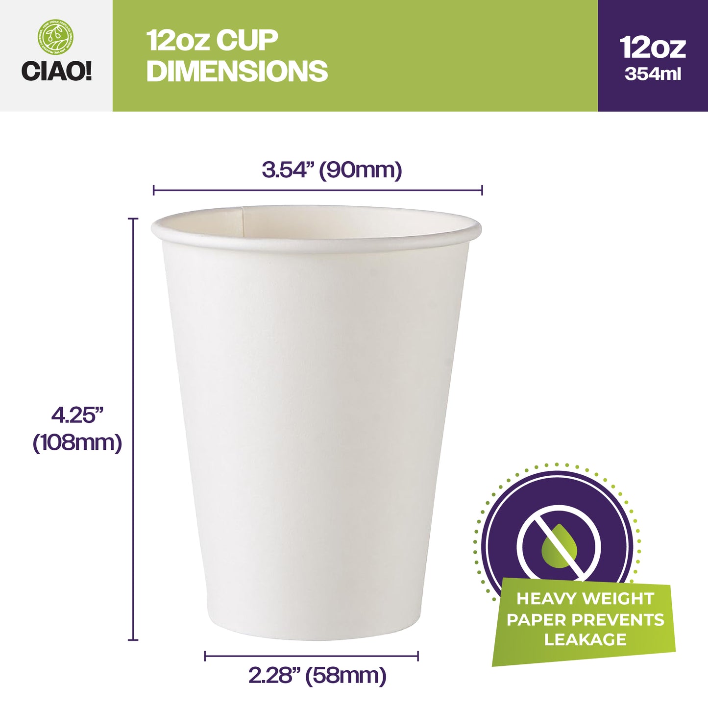Dimensions of 12oz Hot Cup