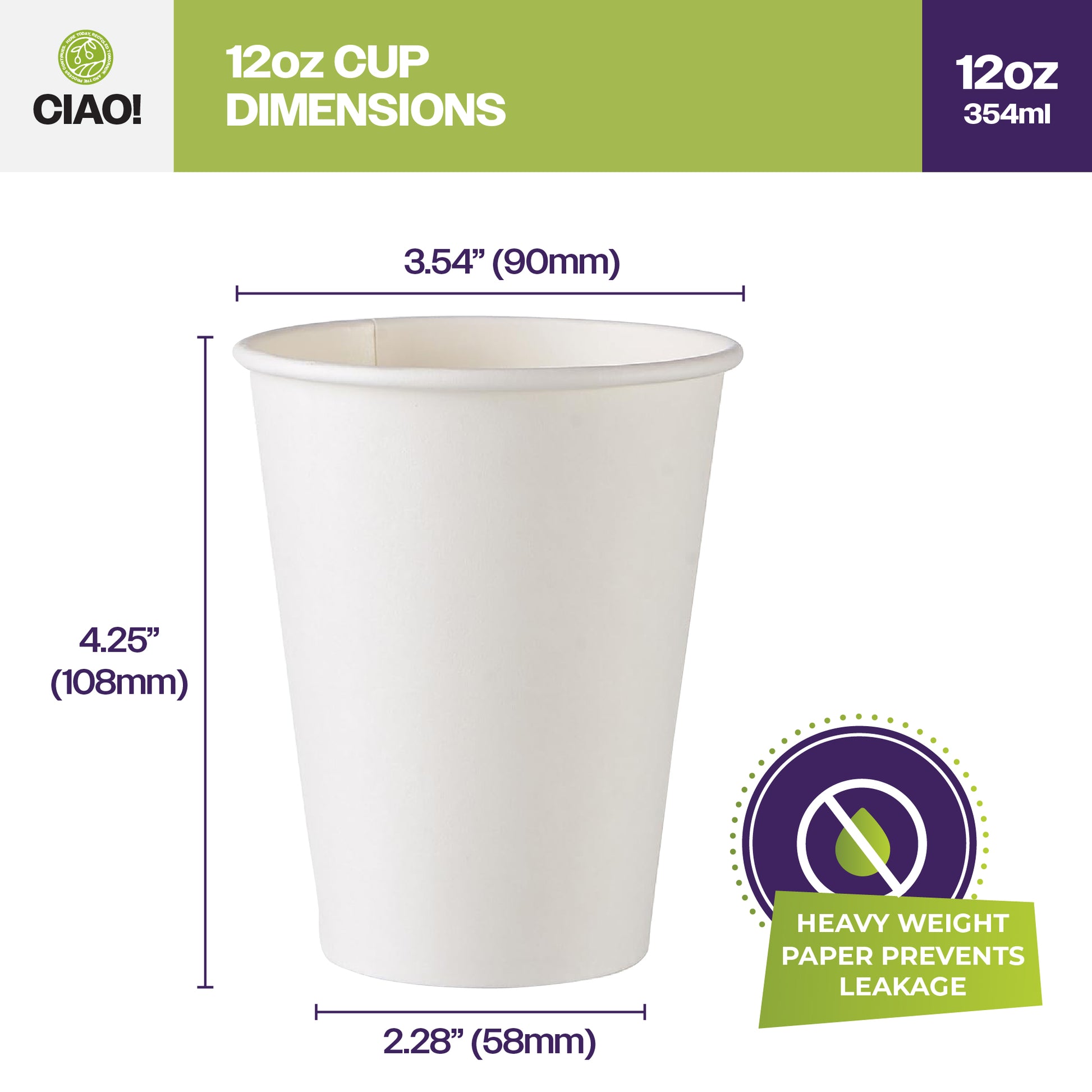 Dimensions of 12oz Hot Cup