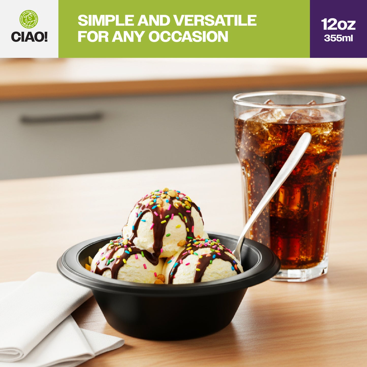 CIAO! 12 oz Black Heavy Weight Plastic Bowl Mineral Filled Polypropylene MFPP (Case of 800)