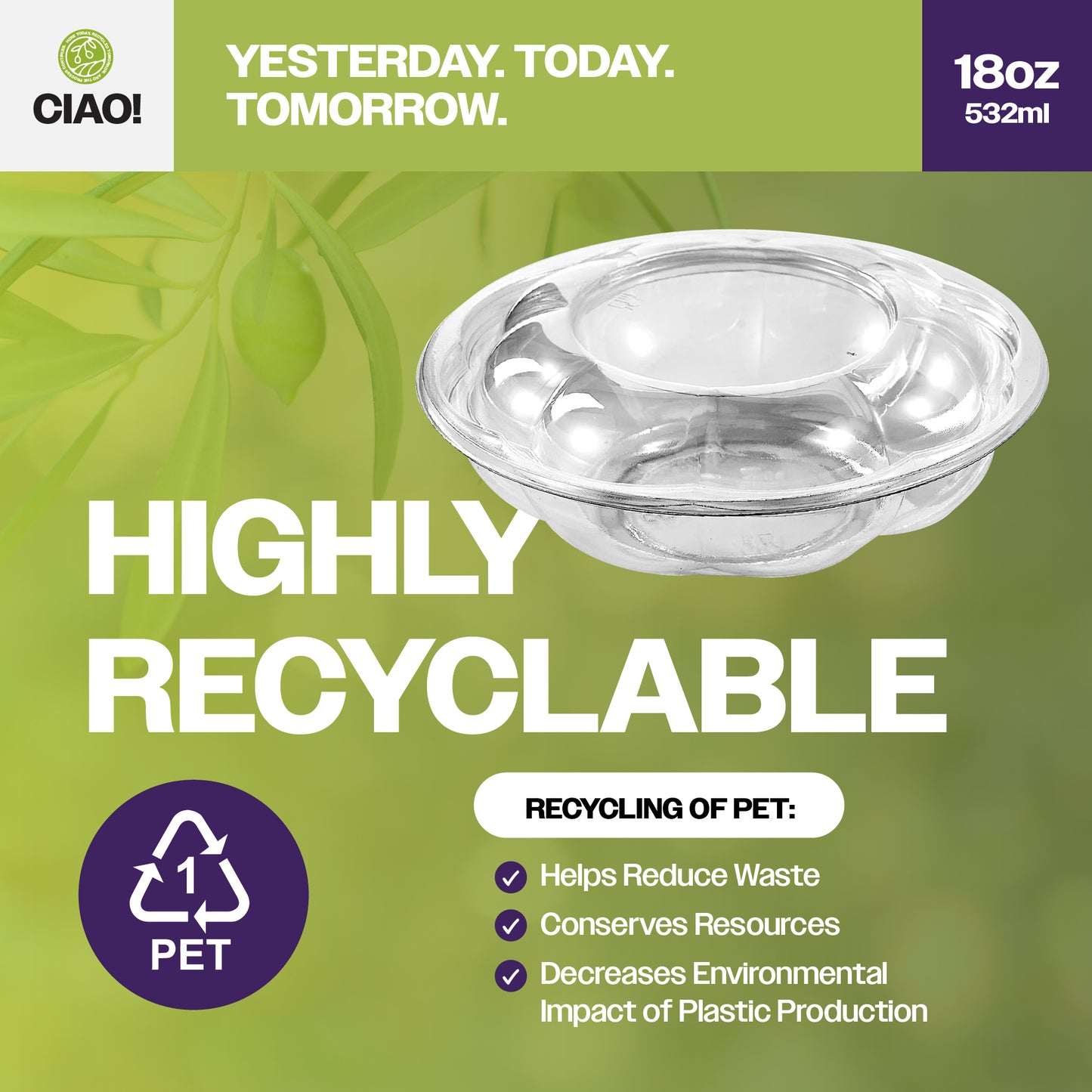 CIAO! 18 oz Clear PET Fruit and Salad Bowl with Rose Dome Lid (150/case)