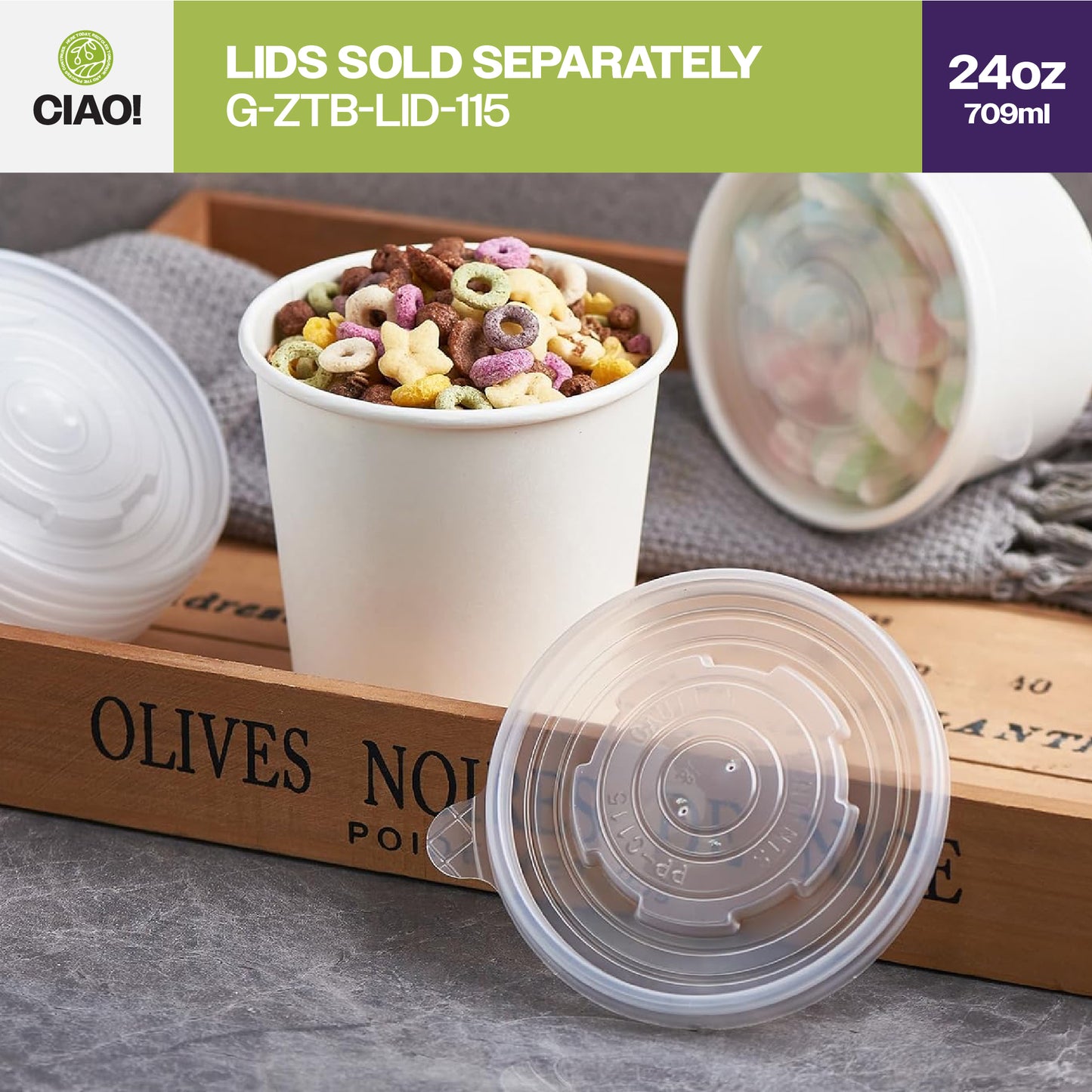 CIAO! 24OZ Disposable White Paper Food Container (500/case)