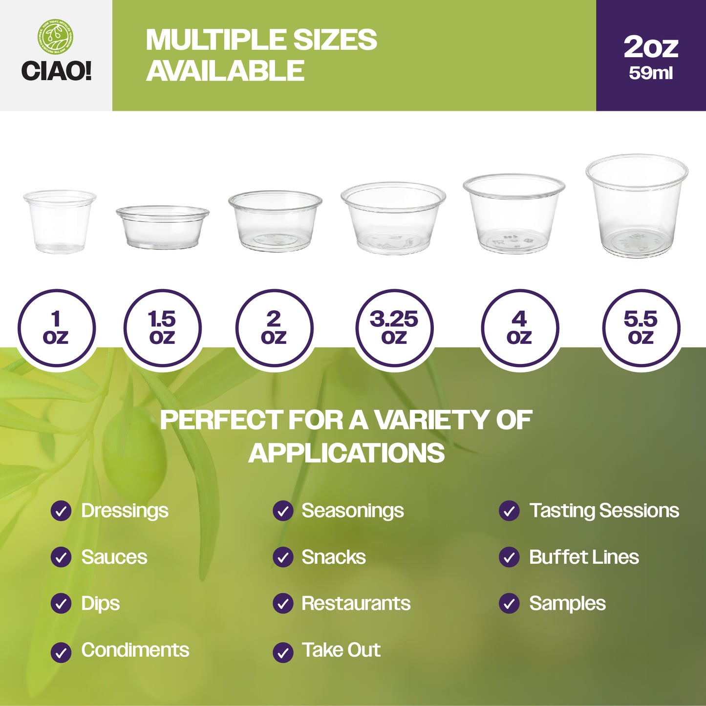 Many Sizes of CIAO! Portion Cups