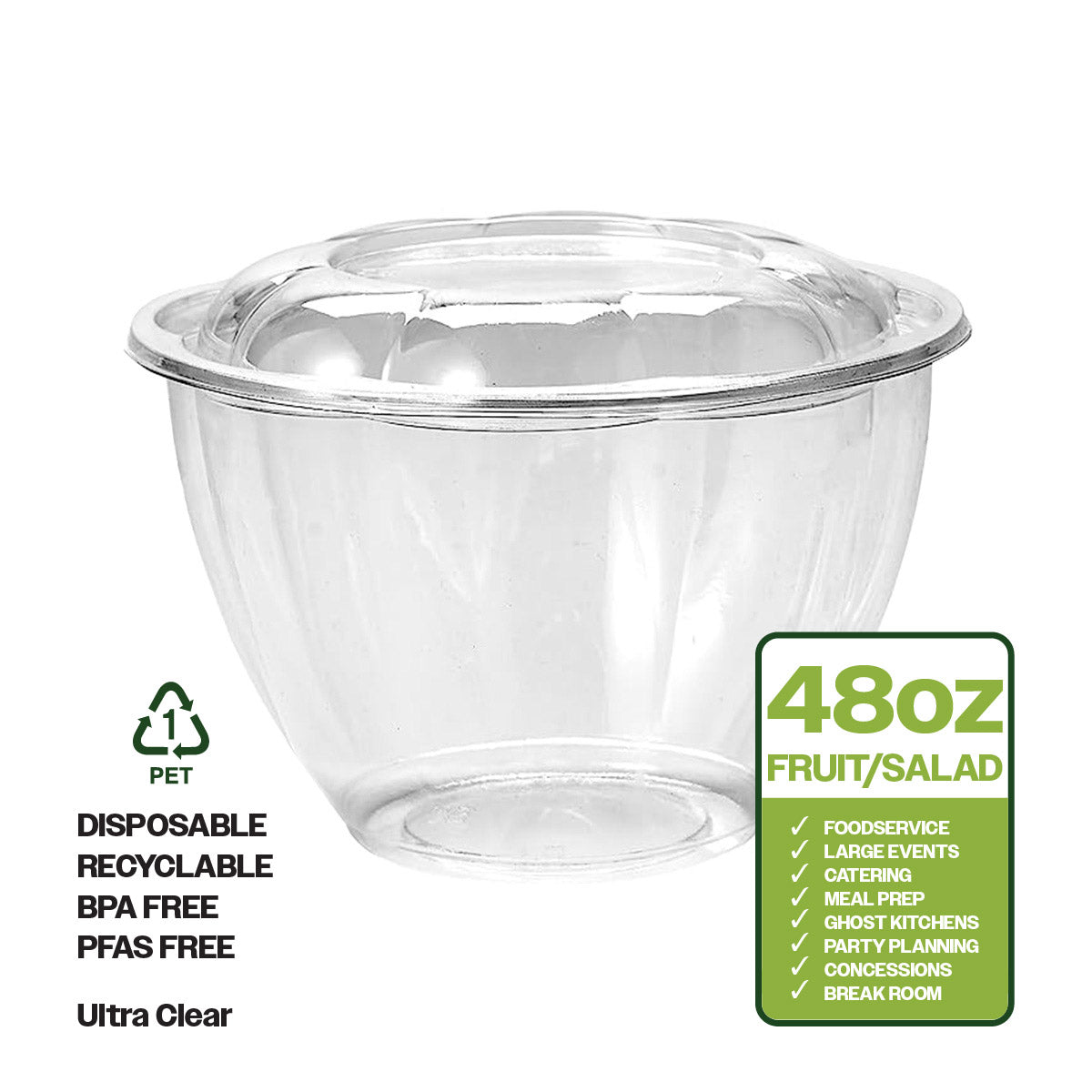 Ciao! 48 oz Clear PET Fruit and Salad Bowl with Rose Dome Lid (150/cas –  Fulpac