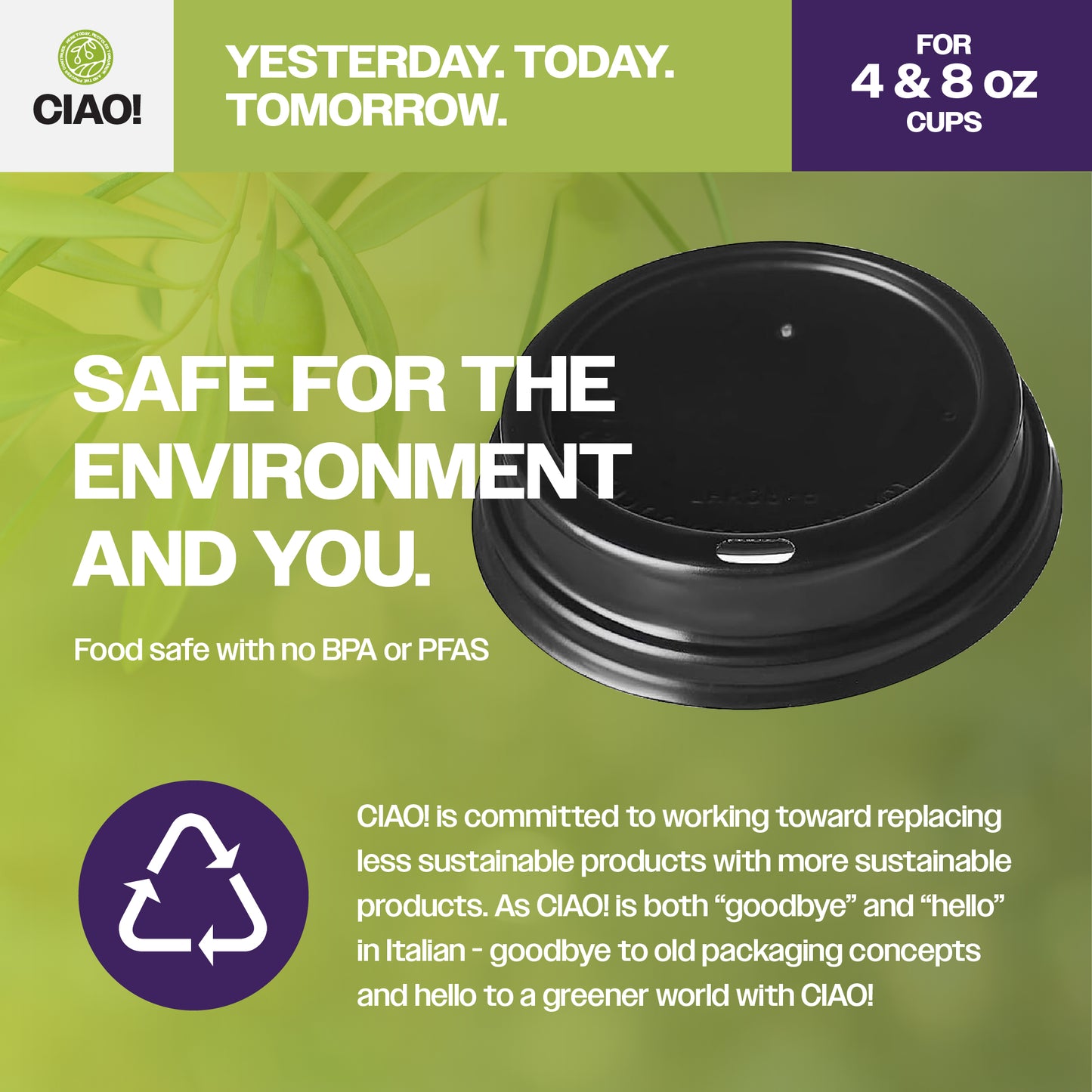 CIAO! 80mm Diameter Polystyrene Black Lid, Designed and Fit for CIAO! BRAND 8 oz Paper Cup ONLY - 1,000 Count