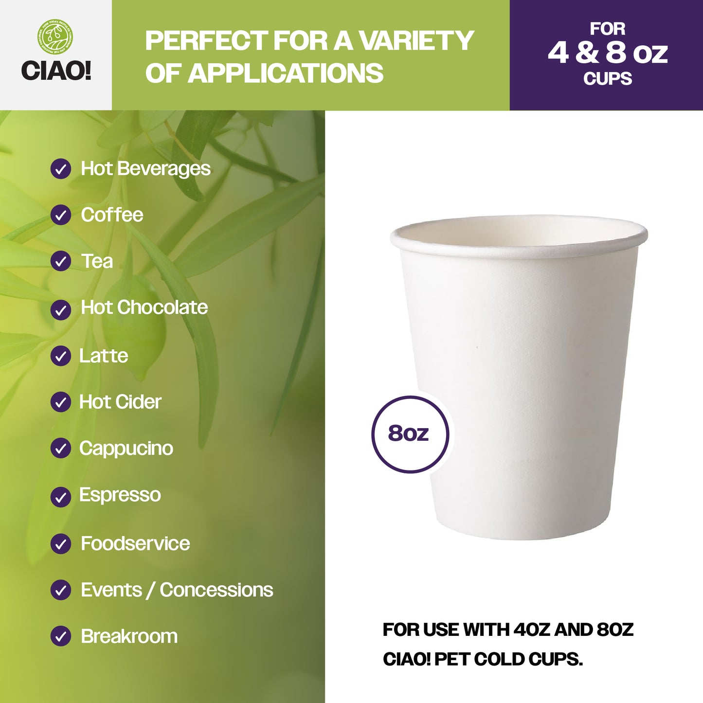 CIAO! 80mm Diameter Polystyrene Black Lid, Designed and Fit for CIAO! BRAND 8 oz Paper Cup ONLY - 1,000 Count