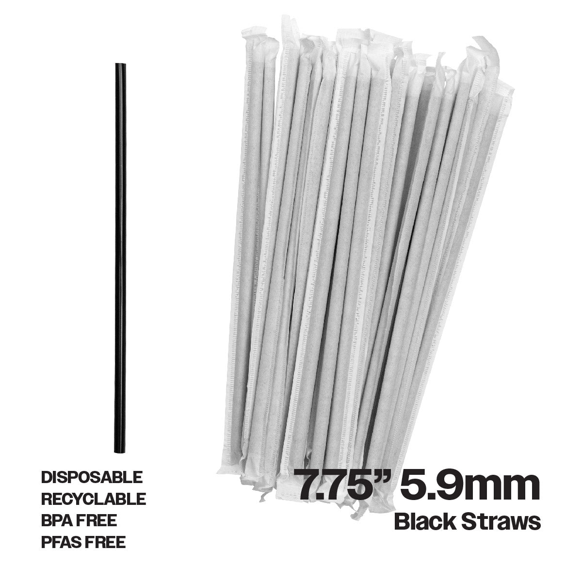 CIAO! 7.75" Jumbo Black Straws (5.9mm Diameter) Paper-Wrapped 6,000/case…