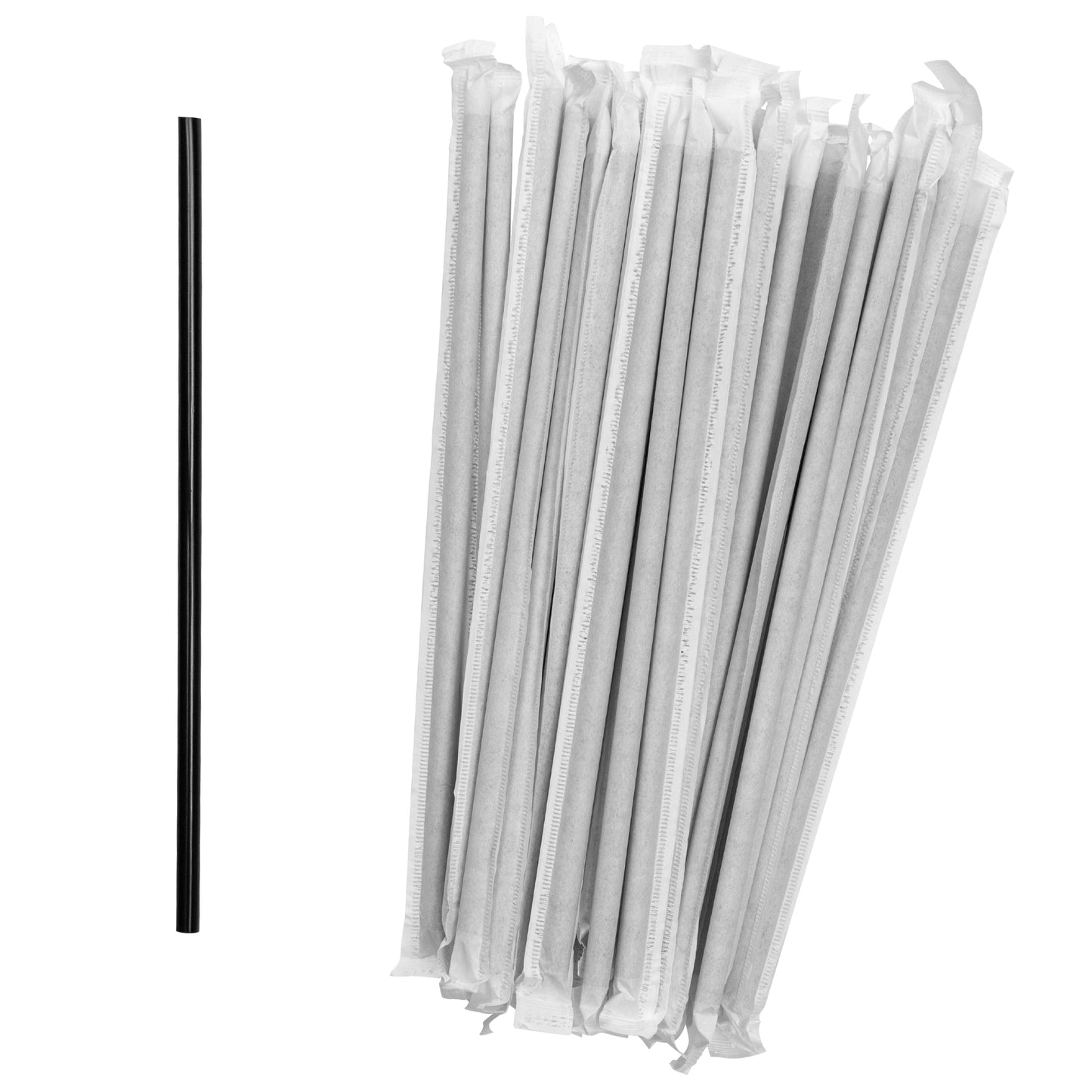 CIAO! 7.75" Jumbo Black Straws (5.9mm Diameter) Paper-Wrapped 6,000/case…