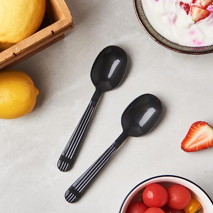 CIAO! Heavy Weight Black Soupspoons Polypropylene Individually Wrapped (Case of 1,000)