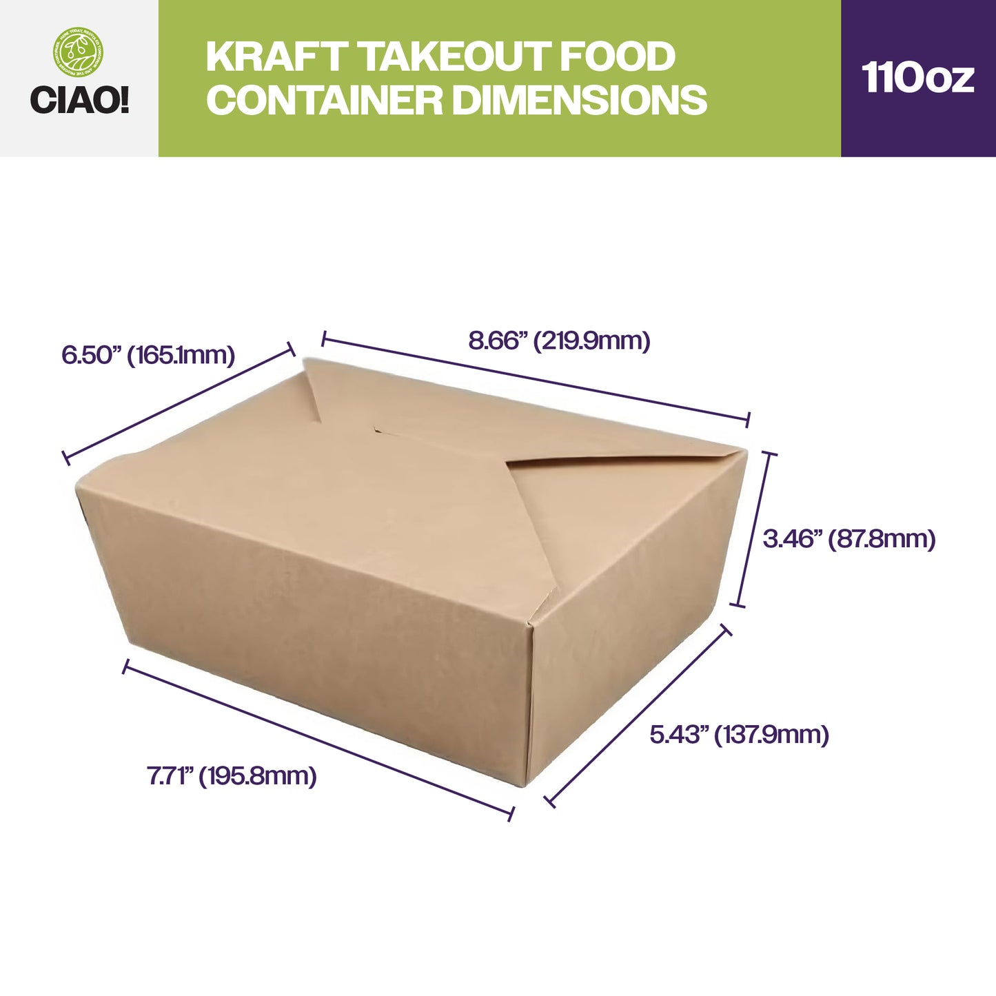 CIAO! Kraft Take Out Microwavable Food Containers, #4 110 oz (160/case)…