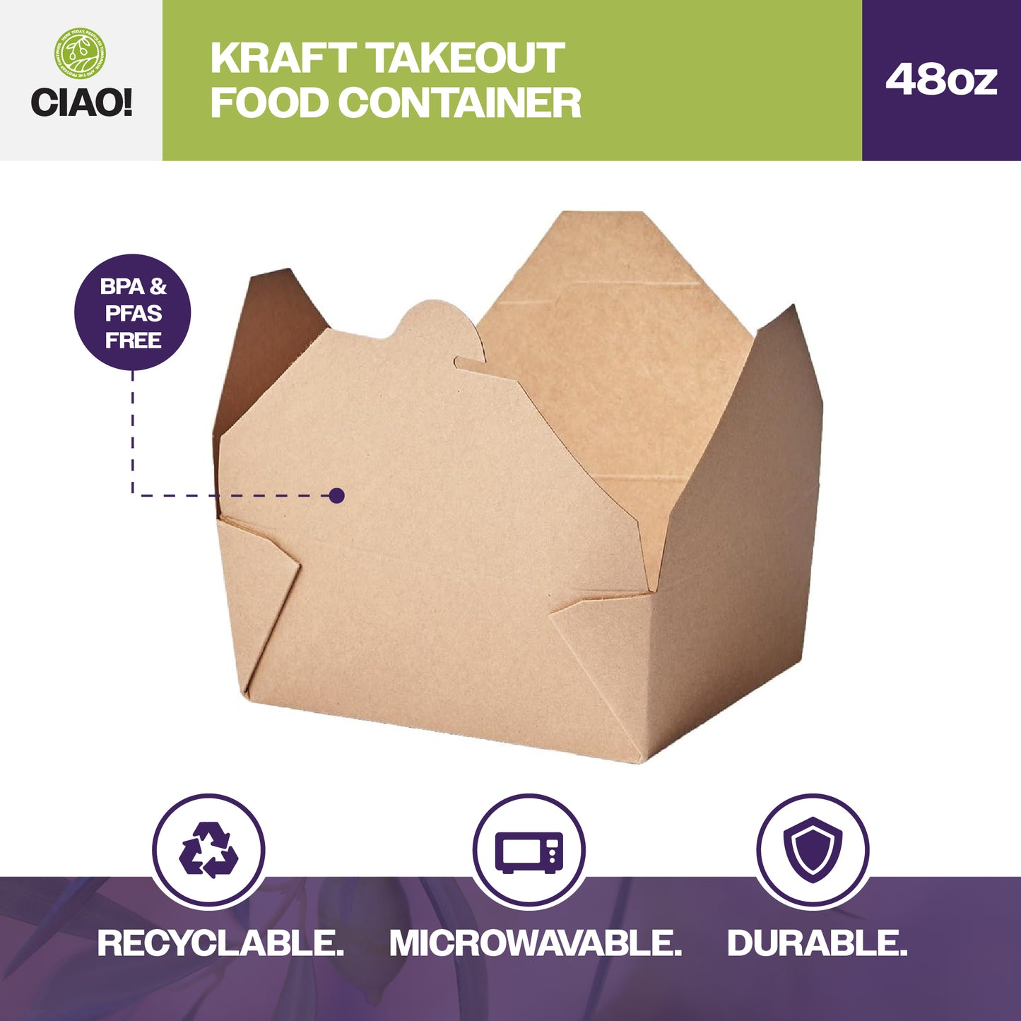 CIAO! Kraft Take Out Microwavable Food Containers, #8 48 oz (300/case)…