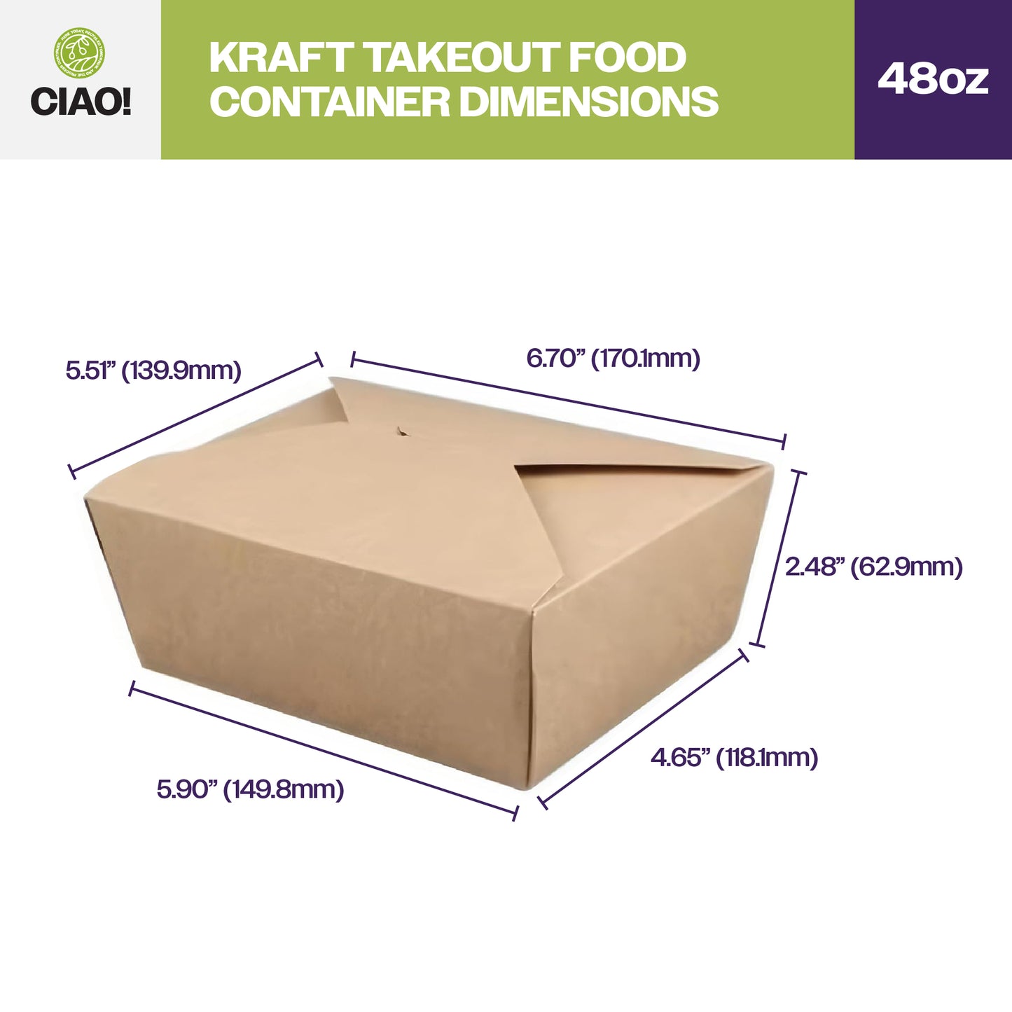 CIAO! Kraft Take Out Microwavable Food Containers, #8 48 oz (300/case)…