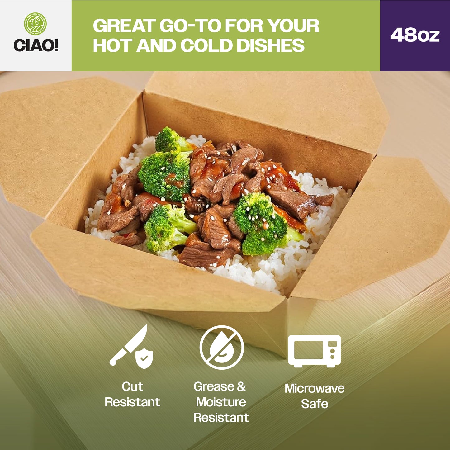 CIAO! Kraft Take Out Microwavable Food Containers, #8 48 oz (300/case)…