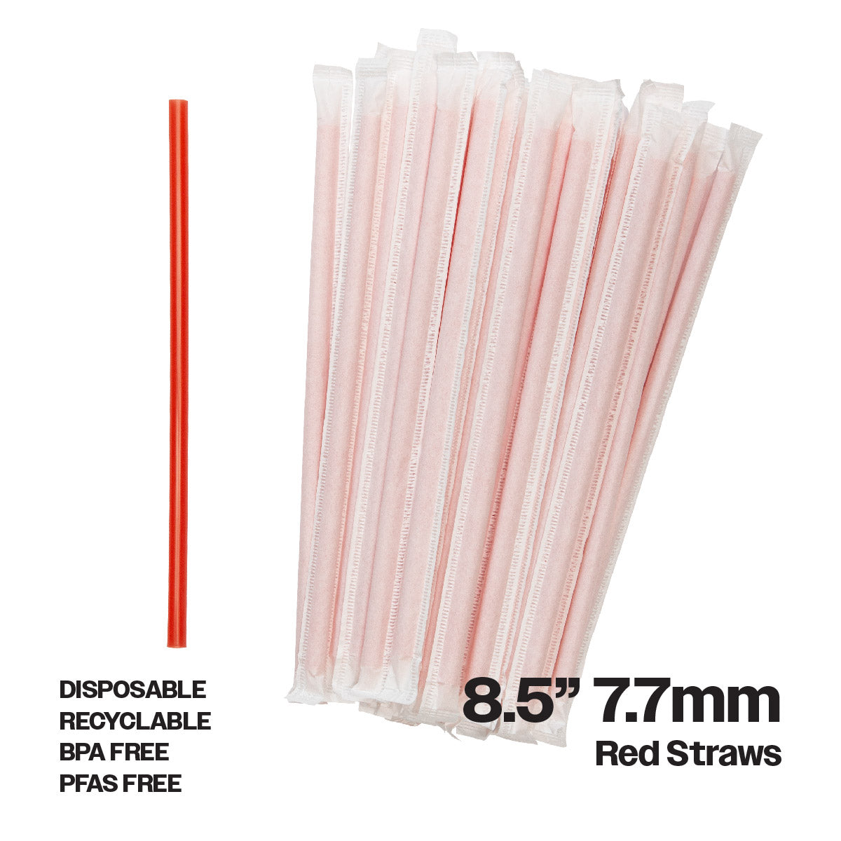 CIAO! 8.5" Red Plastic Giant Straw .3"(7.7mm) outside diameter Paper Wrapped for Smoothies, Slushies and Sodas…