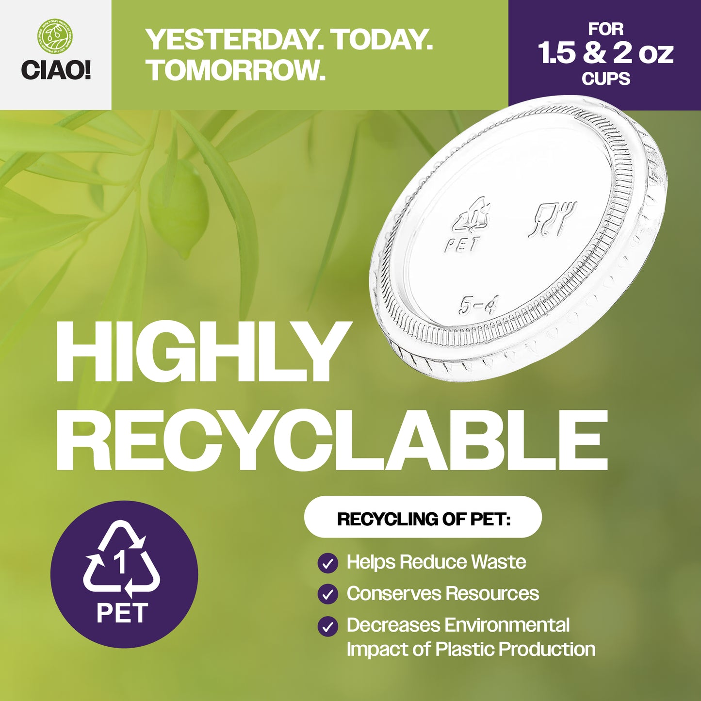 CIAO! Clear PET Lid For 1.5 and 2OZ Portion Cups (Case of 2,500)