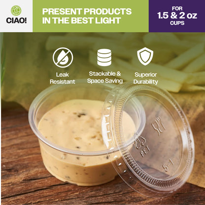 CIAO! Clear PET Lid For 1.5 and 2OZ Portion Cups (Case of 2,500)