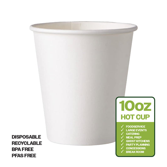 Ciao! Paper Hot Cup, 10 oz Disposable Cup, White, 1,000 Count