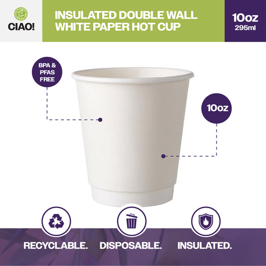 CIAO! 10 oz Insulated Double Wall Paper Hot Cup, 500 Count