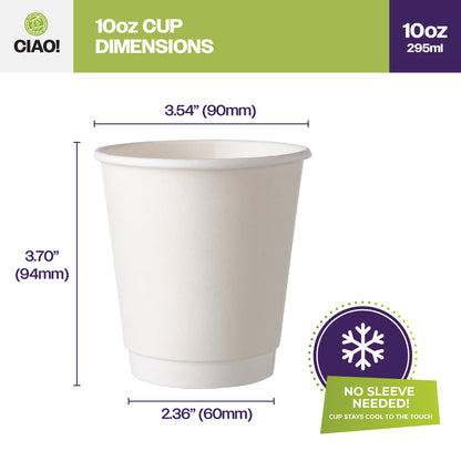 CIAO! 10 oz Insulated Double Wall Paper Hot Cup, 500 Count