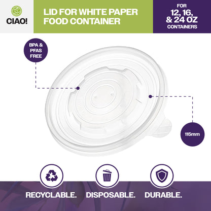 CIAO! 115mm PP Lid for 12,16,24 oz Paper Container (500/case)