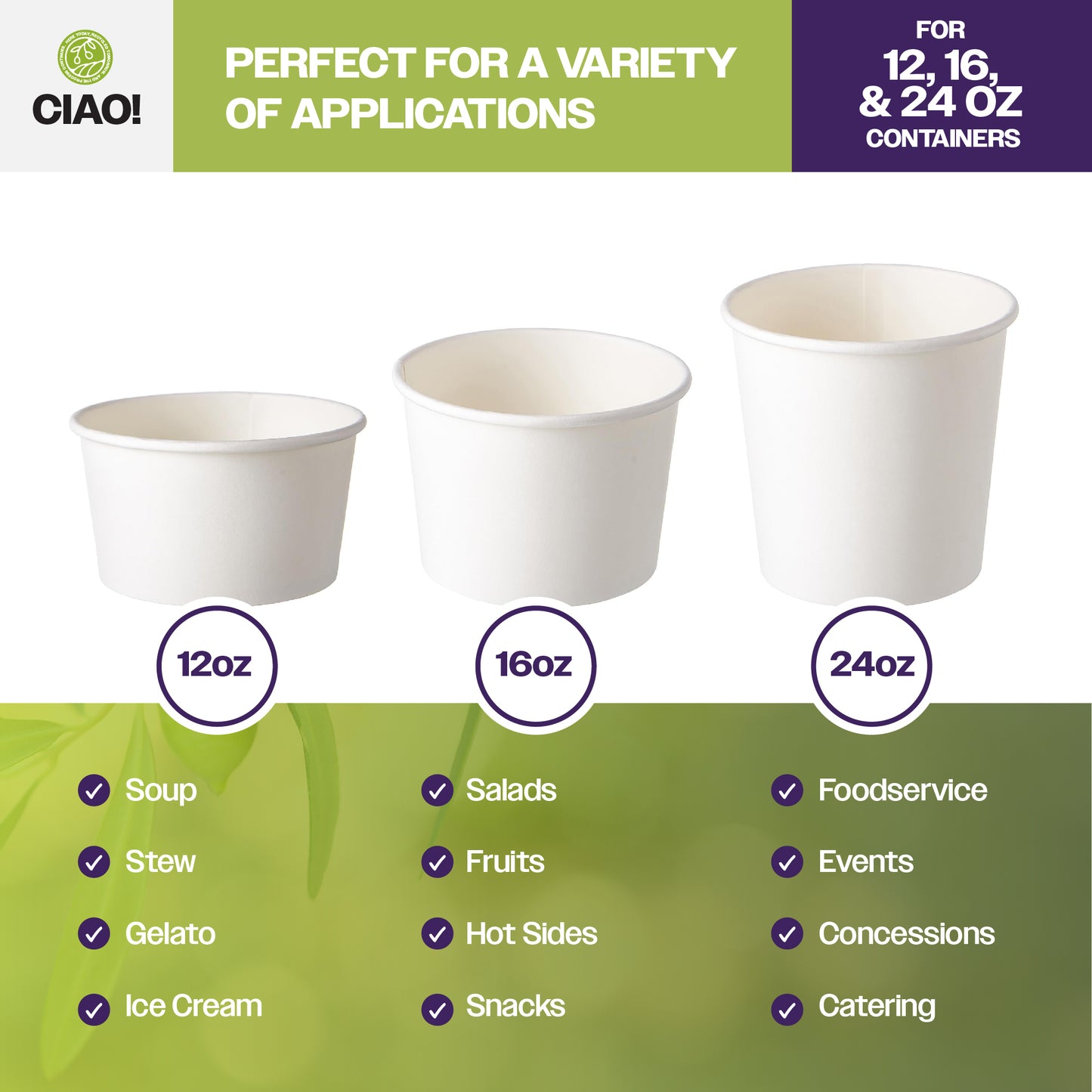 CIAO! 115mm PP Lid for 12,16,24 oz Paper Container (500/case)