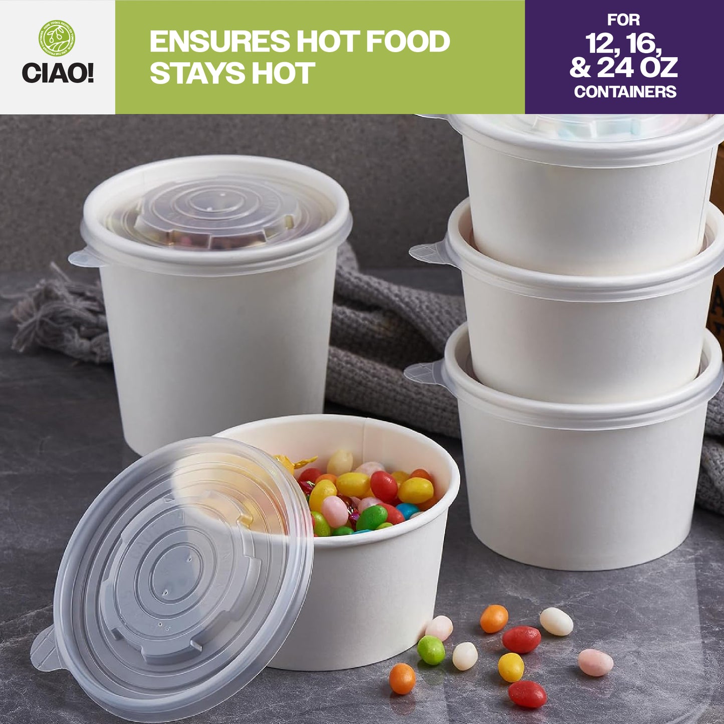 CIAO! 115mm PP Lid for 12,16,24 oz Paper Container (500/case)