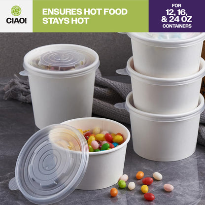 CIAO! 115mm PP Lid for 12,16,24 oz Paper Container (500/case)