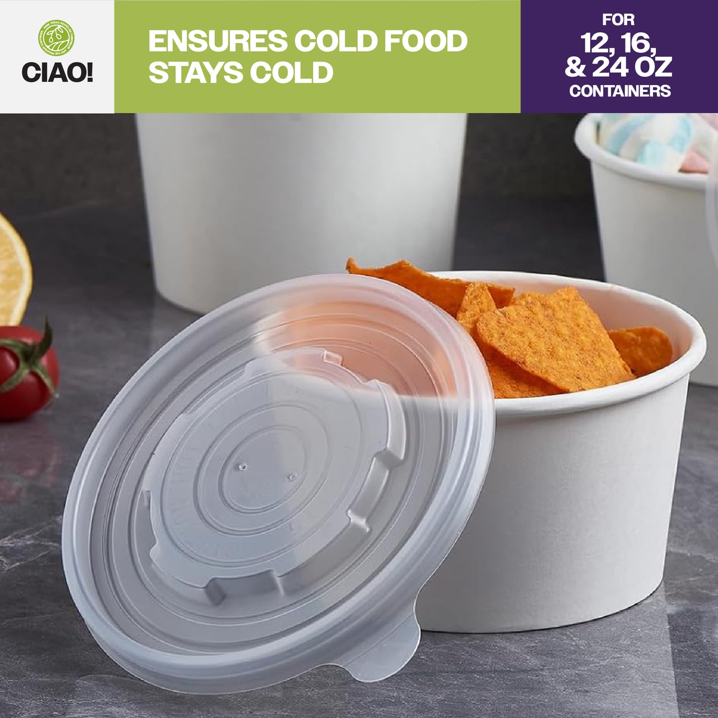 CIAO! 115mm PP Lid for 12,16,24 oz Paper Container (500/case)