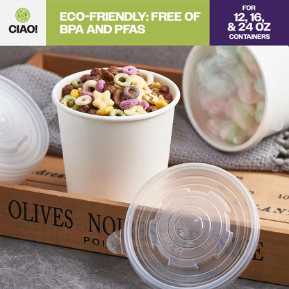 CIAO! 115mm PP Lid for 12,16,24 oz Paper Container (500/case)