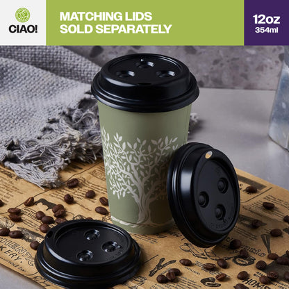 CIAO! 12 oz Hot Paper Cups – Rooted Olive Print (Case of 1,000)