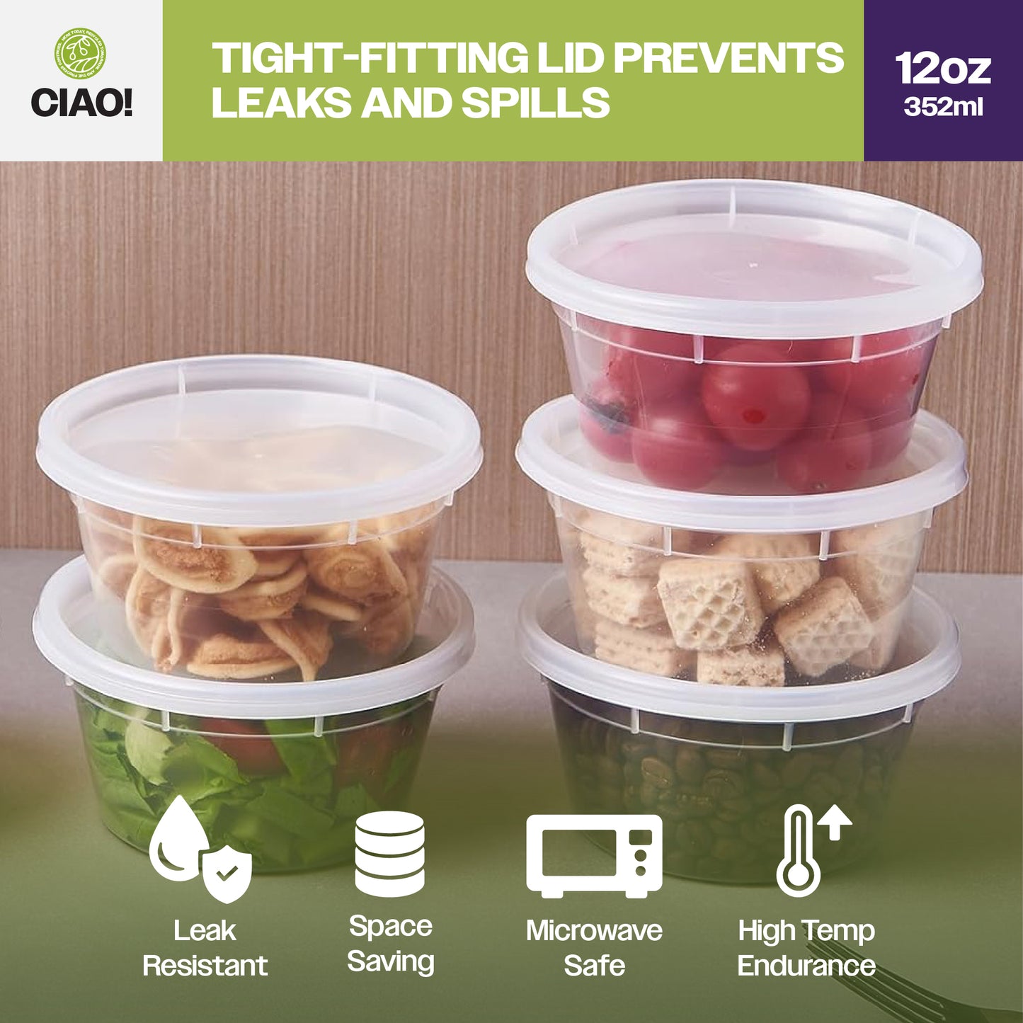 CIAO! 12OZ Injection Molded Soup-Deli Container with Lid, (240/240 combo pack)