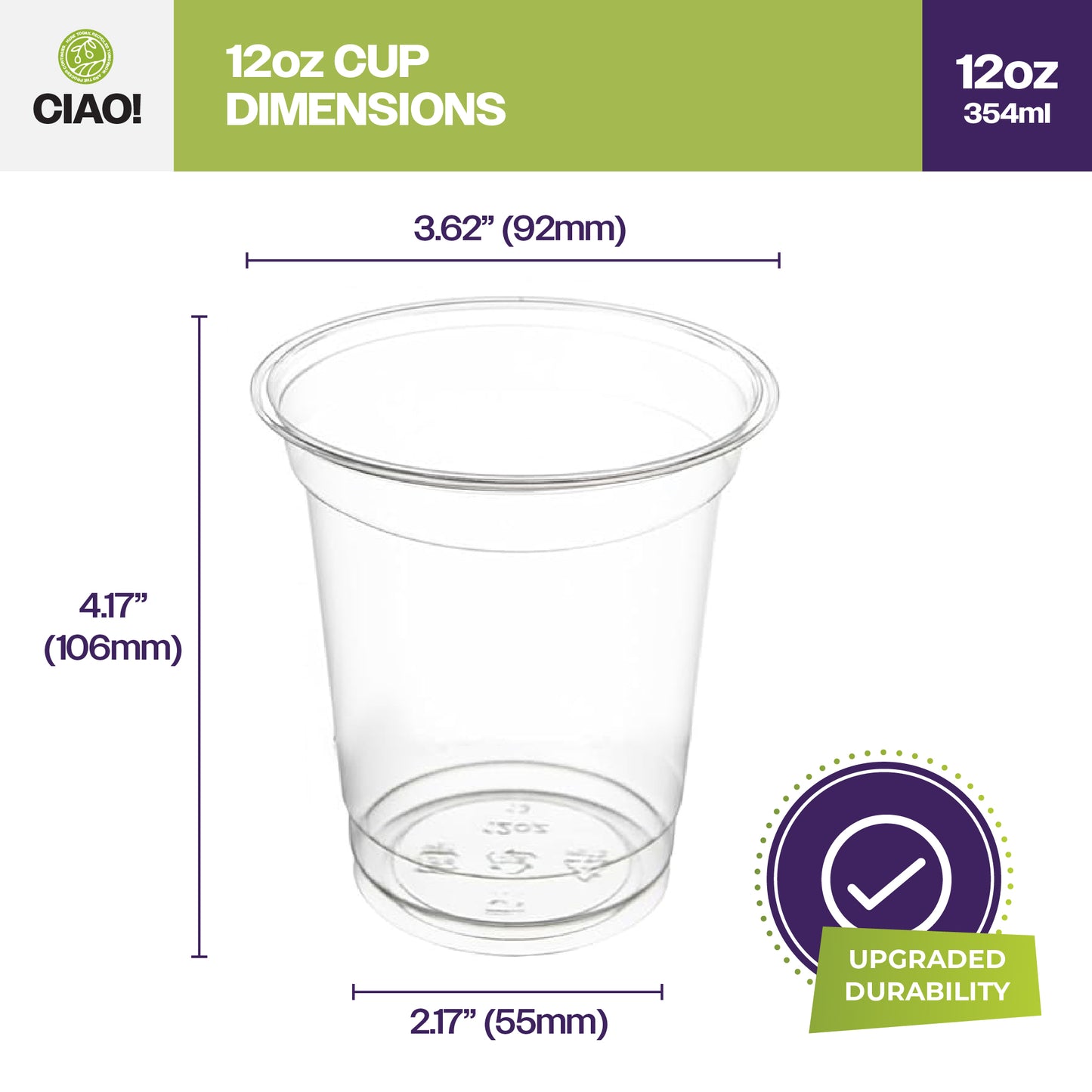 CIAO! 12OZ PET Plastic Cold Cup (Case of 1,000)