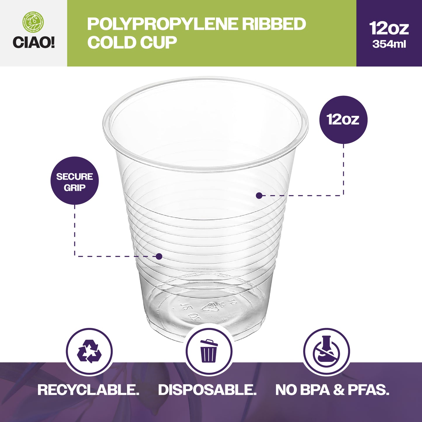 Ciao! 12OZ Polypropylene Disposable Cup (Case of 1,000)