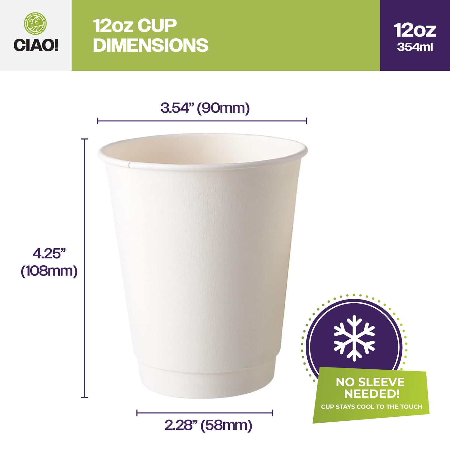 CIAO! 12 oz Insulated Double Wall Paper Hot Cup, 500 Count