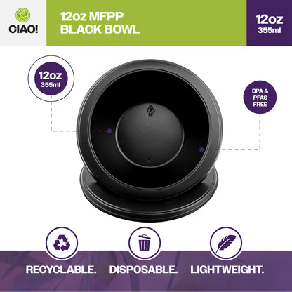 CIAO! 12 oz Black Heavy Weight Plastic Bowl Mineral Filled Polypropylene MFPP (Case of 800)