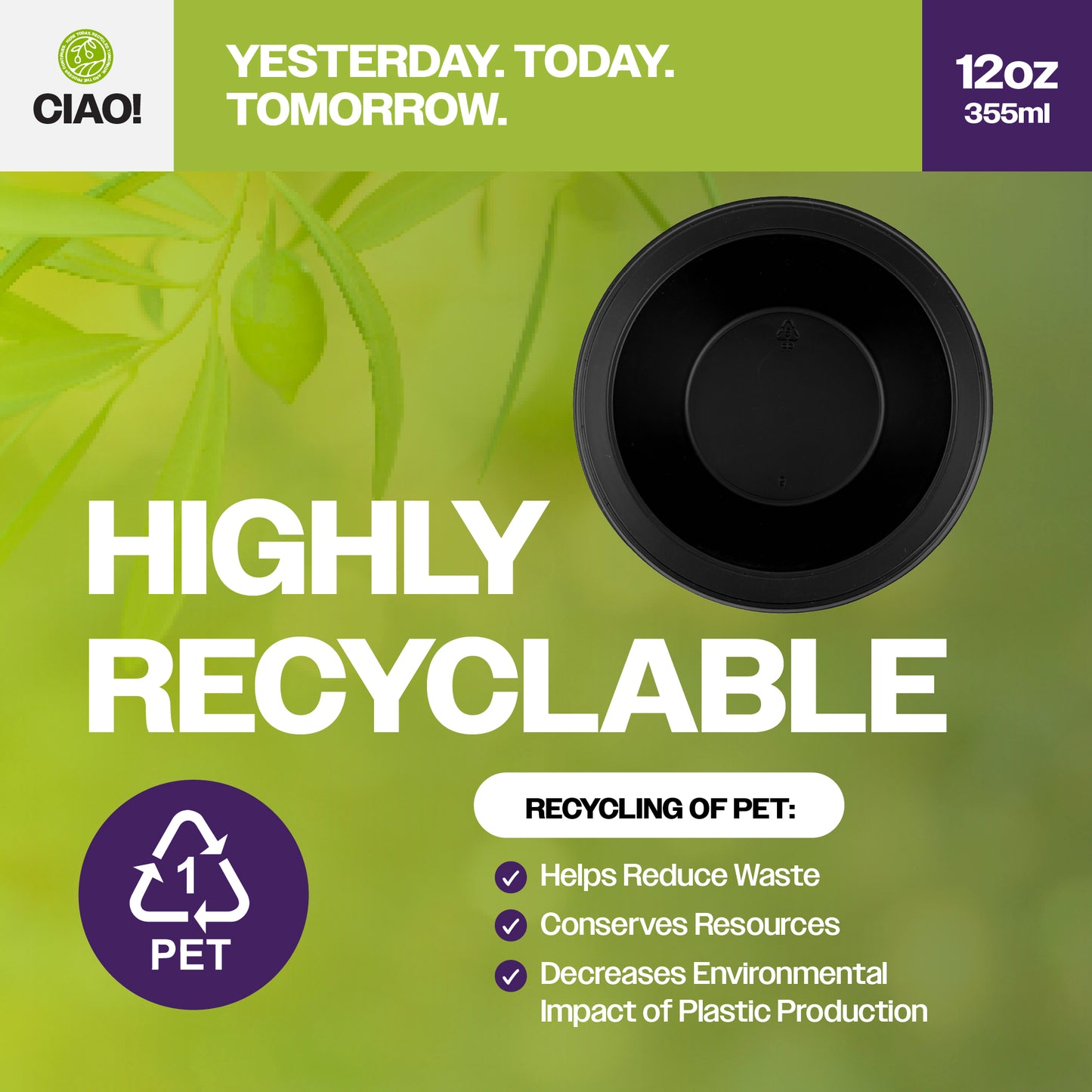 CIAO! 12 oz Black Heavy Weight Plastic Bowl Mineral Filled Polypropylene MFPP (Case of 800)
