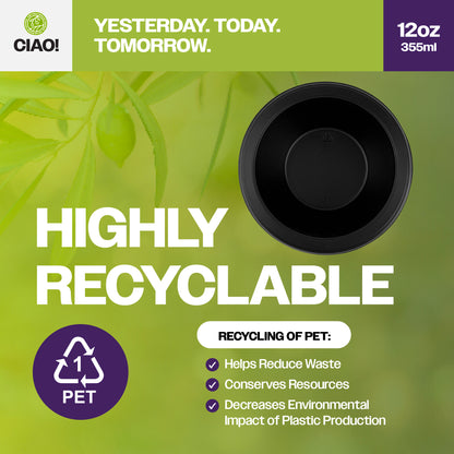 CIAO! 12 oz Black Heavy Weight Plastic Bowl Mineral Filled Polypropylene MFPP (Case of 800)