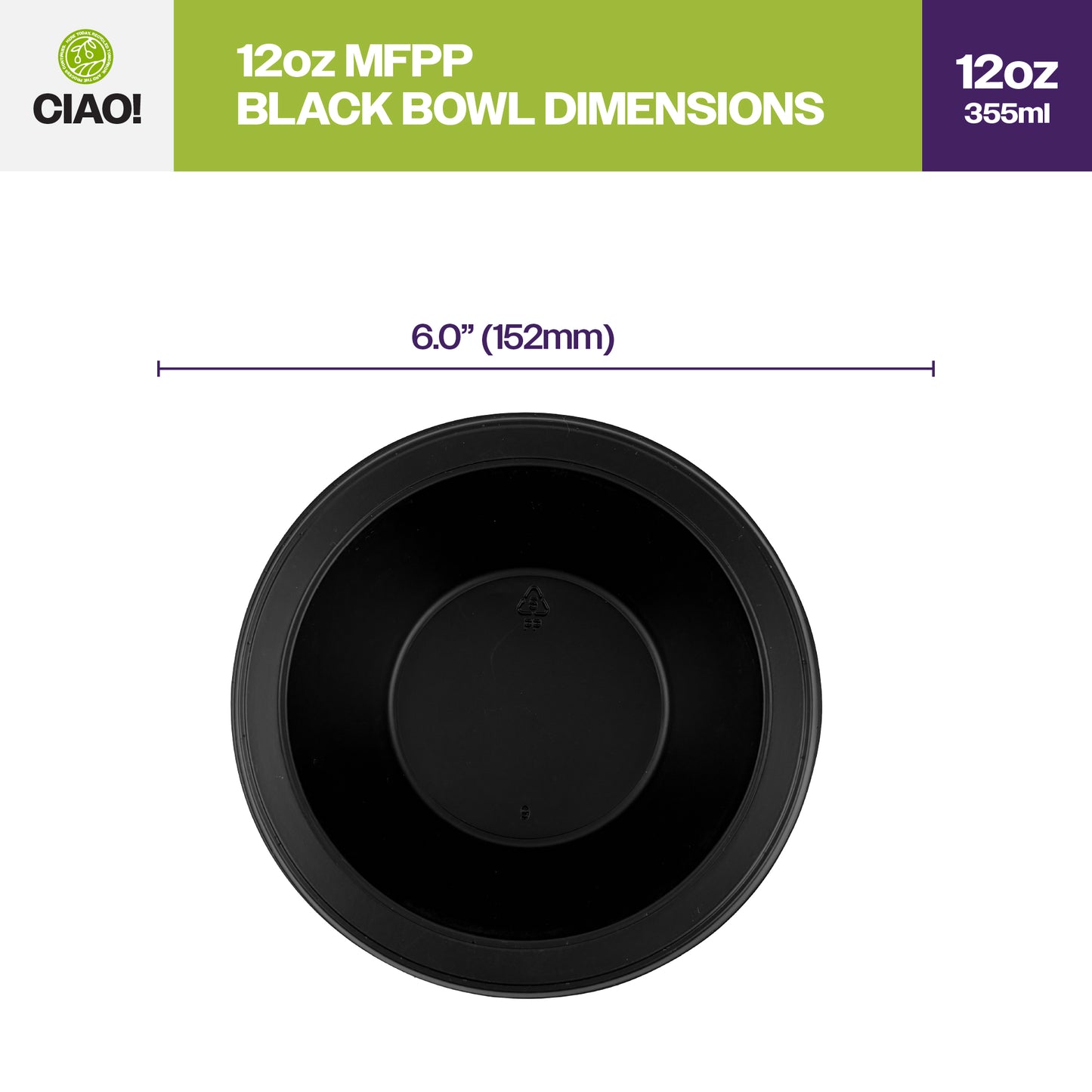 CIAO! 12 oz Black Heavy Weight Plastic Bowl Mineral Filled Polypropylene MFPP (Case of 800)