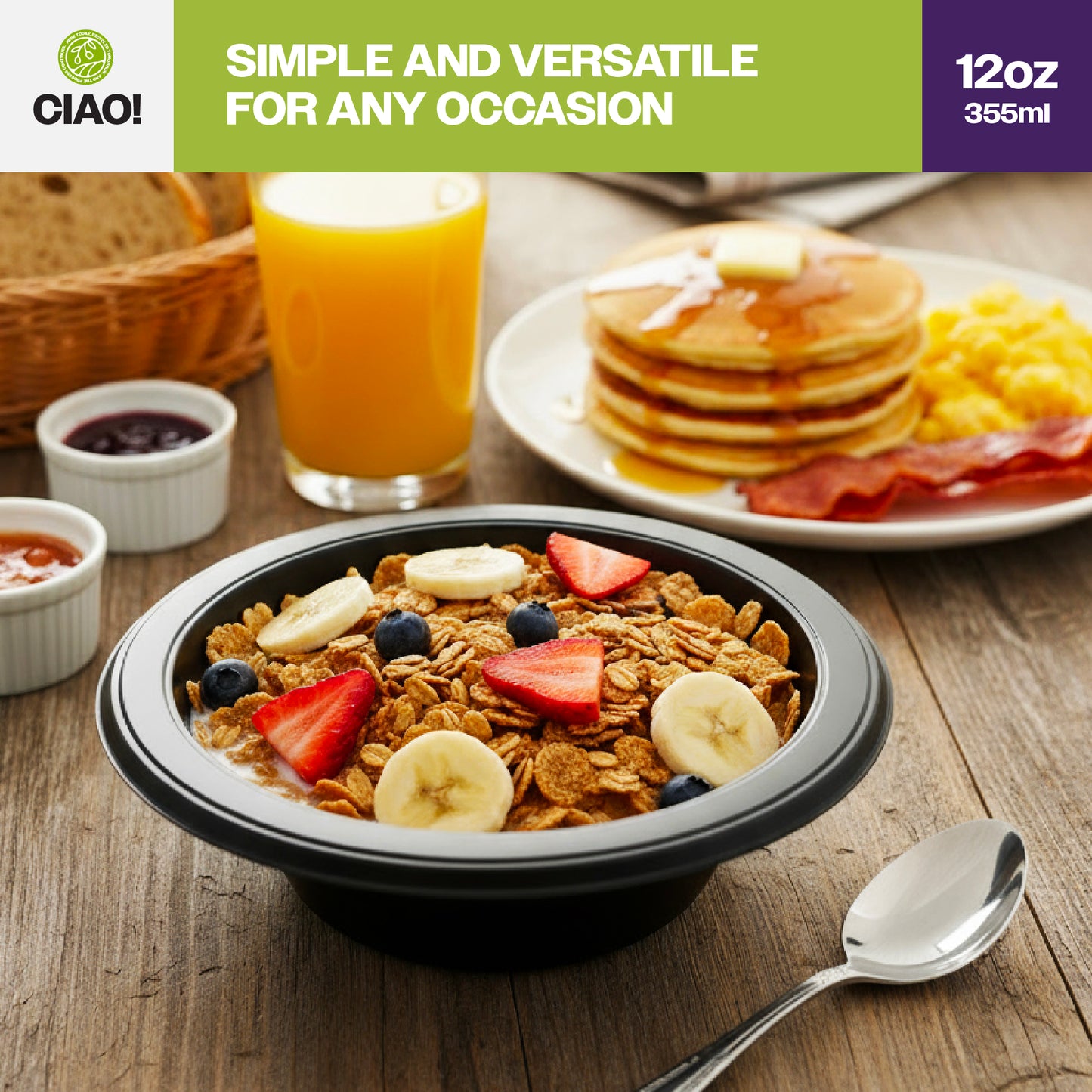 CIAO! 12 oz Black Heavy Weight Plastic Bowl Mineral Filled Polypropylene MFPP (Case of 800)