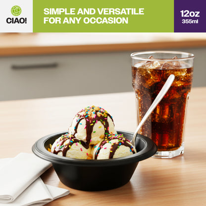 CIAO! 12 oz Black Heavy Weight Plastic Bowl Mineral Filled Polypropylene MFPP (Case of 800)