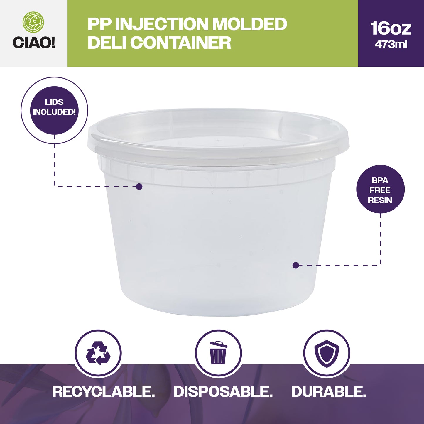 Disposable deli containers with lids