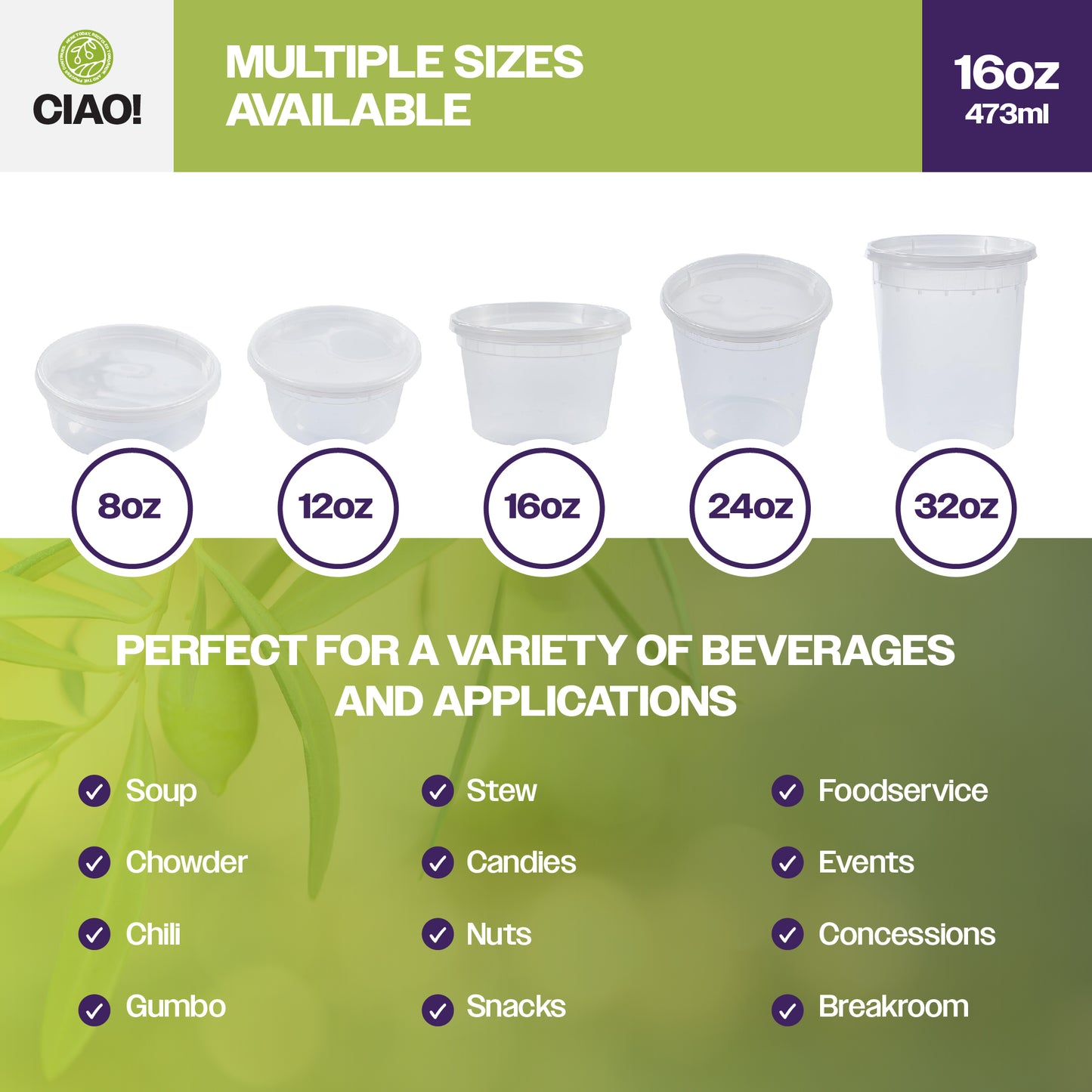 Various sizes of food storage cups